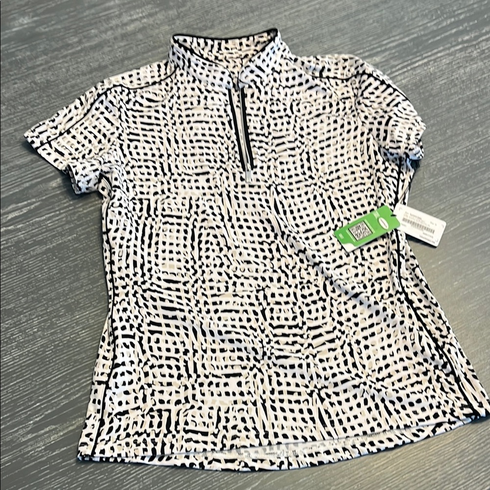 Tail Black and White Graphic Lotus Layers Print Golf Shirt